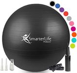 SmarterLife Workout Exercise Ball for Fitness, Yoga, Balance, Stability, or Birthing, Great as Yoga Ball Chair for Office or Exercise Gym Equipment for Home, Non-Slip Design (55 cm, Black)