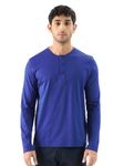 The Souled Store Solids: Electric Blue Men and Boys Long Sleeve Regular Fit Cotton Henley T-Shirts