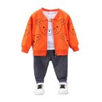 Bold N Elegant Fun Bear Cartoon Kids T-shirt with Jacket & Jogger Pants 3 piece Winter Clothing Set for Infant Toddler Baby Boys Girls (3-4 Years, Deep Red)