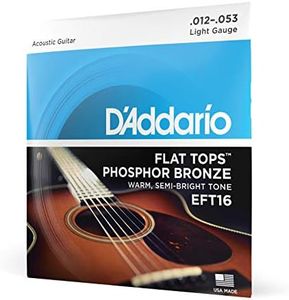 D'Addario Guitar Strings - Acoustic Guitar Strings - Flat Tops Phosphor Bronze - For 6 String Guitar - Warm, Semi-Bright Tone - EFT16 - Light, 12-53