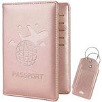 COCASES Passport Holder, RFID Blocking PU Leather UK and European Passport Cover Case with 2 Luggage Tags (Rose Gold)