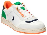 Polo Ralph Lauren Men's Court Sport Leather-Suede Sneaker, White/Navy/Orange, 8.5 UK