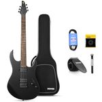 Donner Solid Body Electric Guitar, DMT-100 39 Inch Metal Electric Guitar Kits with H-H Pickups, Bag, Strings, Strap, Cable, Strings Dampener for Rock Music Lover (BLACK)