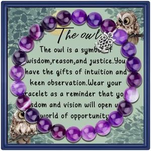 Fullrainbow Owl Bracelets for Women Owl Gifts Owl Bracelet,Purple Agate Beads Owl Charm,Owl Birthday Gifts Owl Gifts for Owl Lovers, Agate