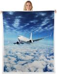 Feelyou Aircraft Sherpa Throw Blanket Airplane Print Plush Blanket Aircraft Flying Fleece Blanket for Couch Sofa Holiday Travel Fuzzy Blanket Ultra Soft Room Decor Twin 60"x80"