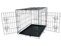 AllPetSolutions Dog Crate Dog Cage Medium Size - 78x48x54cm - Foldable Puppy Dog Crates - 2 Front & Side Gate Doors with Sliding Locks, Removable Tray - Black