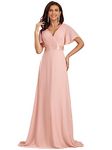 Ever-Pretty Glamorous Double V-Neck Ruffles Padded Evening Dress, 10, Pink