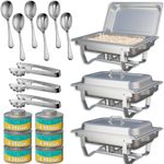 3-Pack Chafing Dish Buffet Set + Fuel + Serving Utensils - Stainless Steel 8 Quart Full Size Buffet Warmers with 6 Fuel Cans, 9 Serving Utensils, Folding Frame, and Lids for Catering and Parties