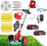 Electric Weed Wacker Cordless String Trimmer, 21V Battery Powered Grass Trimmer 3 in 1 Stringless Weed Trimmer Brush Cutter Lawn Edger with 3 Types Blade & Wheels for Garden and Yard Lawn