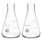 StonyLab 2-Pack Glass 300ml Heavy Wall Narrow Mouth Erlenmeyer Flasks with Heavy Duty Rim