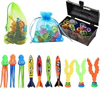 Neliblu Diving Pool Toys - Swimming Pool Toys for Kids with Treasure Chest - Torpedo Water Toys Package for Pool Training Bath Toys for Kids and Children - Suitable for Indoor and Outdoor Activities