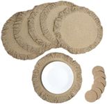 The Fine Living Co. Braided Cotton Placemats (Set of 6, 15 Inches) with 6-Free Coasters, Washable Anti-Slip Heat Resistant Mats, Boho Woven Round Table Mats for House Decor, Kitchen and Dining