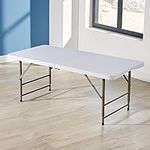 Home Source Folding Table Trestle Camping Party Picnic BBQ Stall Garden Indoor Outdoor, Metal, White, 4ft