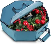 Hearth & Harbor Wreath Storage Container - Hard Shell Christmas Wreath Storage Bag with Interior Pockets, Dual Zipper and Handles - 24" Premium Wreath Storage Organizer Box