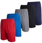 5 Pack: Big Boys Youth Short Clothing Knit Mesh Active Athletic Performance Basketball Football Lacrosse Tennis Exercise Summer Gym Golf Running Teen Training Shorts -Set 6- L (12/14)