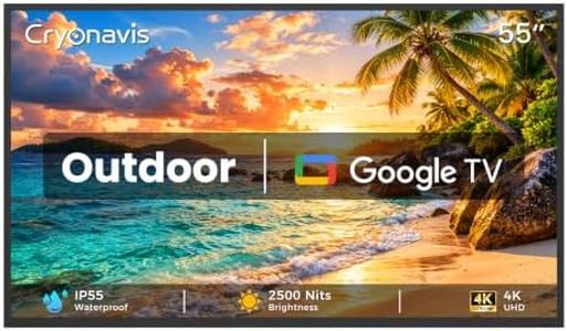 Cryonavis Outdoor TV 55 inch,4K Smart TV, 2500 Nits IP55 Weatherproof Television for Outside Anti-Glare Screen Wi-Fi Booster for Patio Deck Backyard Pool