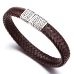 HALUKAKAH ● Solo ● Men's Genuine Brown Leather Bracelet Titanium Clasp with Magnets 8.46"(21.5cm) - with Giftbox