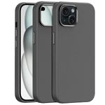 amazon basics Premium Leather Series with TPU Sides, Drop Protection | Metal Camera Protecton, Metallic Buttons, Back Case Cover for iPhone 15 6.1"- Grey