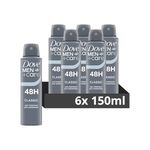 Dove Men+Care Classic Anti-Perspirant Aerosol Deodorant Spray with ¼ moisturising cream for 48 hour protection against sweat and odour 6x 150 ml