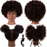 Afro Mannequin Head 100% Human Hair Training Hair Head Hairdresser Training Manikin Cosmetology Doll Head African American Manikin Head for Practice Styling Braiding with Clamp Holder