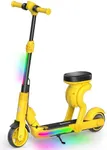 ECOROAD 2-in-1 Kids Electric Scooter EK8,200W Motor & 9 Miles Range,Up to 10 MPH,Dual Brake System,Bluetooth Music & Foldable & Adjustable Height, for Kids Ages 6-12(Yellow)