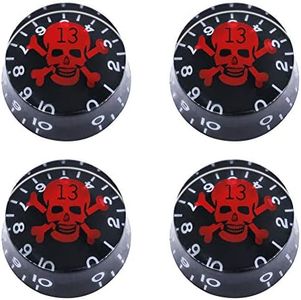 mxuteuk 4pcs Skull Electric Guitar Knob Bass Top Hat Knobs Speed Volume Tone Knob AMP Effect Pedal Control Knobs Black With Red KNOB-S10