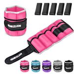 Henkelion 1 Pair 10Lbs Adjustable Ankle Weights For Women Men Kids, Wrist Weights Ankle Weights Sets For Gym, Fitness Workout, Running, Lifting Exercise Leg Weights - each 5 Lbs Pink