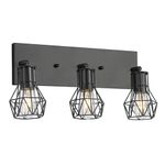 BANGANMA 3 Light Bathroom Vanity Light with Wire Cage，Matte Black Sconces Wall Lighting Fixtures Over Mirror，Indoor Vintage Wall Sconce Light Bathroom Living Room Bedroom Hallway Kitchen