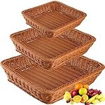 ZOOFOX Set of 3 Poly Wicker Bread Basket, 7.9"/ 9.8"/ 11.8" Plastic Imitation Rattan Fruit Basket, Tabletop Food Serving Baskets for Restaurant Bakery Family Party