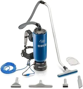 Prolux 10 Quart Blue Commercial Backpack Vacuum, HEPA Filter, Commercial, Residential, 50 Foot Power Cord, Crevice Tool, Duster Brush, Adjustable Straps, for All Surfaces, 150 CFM