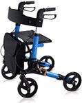 Aluminum Foldable Rollator Walking Frame Outdoor Walker Aids Mobility (Blue)