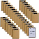 Binditek 30 Pack Mini Clipboards, Eco-Friendly Wood Hardboard with Low Profile Clip, 6 x 9 Inches Small Clipboards for Home, Office, School Classroom Supplies, Brown