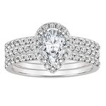 SweetJew 2Ct Wedding Rings Engagement Set for Womens Teardrop Pear Cut 5A Cubic Zirconia Halo Size Q
