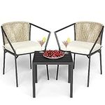 YITAHOME Wicker 3-Piece Outdoor Bistro Set, All-Weather Patio Conversation Set with Stackable Chairs & Table, Outdoor Sectional Furniture Set for Balcony, Backyard, Pool, Porch, Deck - Beige