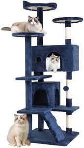 FDW | 54" Cat Tree Tower | Dark Blue | Multi-Level Indoor Activity Center with Sisal Scratching Posts, Condos, Plush Perches, Hanging Cat Toys | Sturdy, Easy to Assemble | for Kittens & Adult Cats
