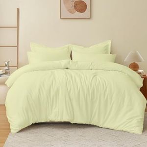 eBeddy Linens Duvet Cover Set Super King 108x98 Inch 100% Microfiber Soft and Breathable 3 Pieces Premium Comforter Cover Zipper Closure & Corner Ties, Ivory Solid