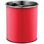 Rotating Utensil Crock with Weighted Base for Stability, Stainless Steel Utensil Caddy with Removable Divider, Red