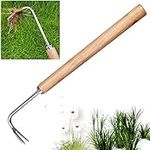 Manual Weeding Puller with V-Shape Hook Garden Tools 16 Inch Stainless Steel Weed Remover Tool Long Wood Handle Weeder Tool for Garden Patio Digging Weeding Crack Lawn Grass Farmland