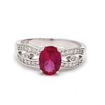 Ornate Jewels 925 Silver Oval Red Ruby and American Diamond Promise Ring for Women and Girls Engagement Wedding Jewellery