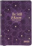 Christian Art Gifts 2023 12 Month Executive Vegan Leather Planner for Women: Be Still & Know - Psalm 46:10 Inspirational Bible Verse, Daily Personal Organizer w/Zipper Closure & Ribbon, Purple Floral