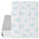 JOYLAND QISHANG Light Blue Bow Printed Case for 10.2" iPad 2019/2020/2021, Pencil Holder & Clear Transparent Soft TPU Back & Trifold Smart Pad White Cover for iPad 7th/8th/9th Generation