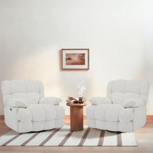 Ceruvia 2 Pack Chenille Power Recliner Chair with Swivel & Rocker, White