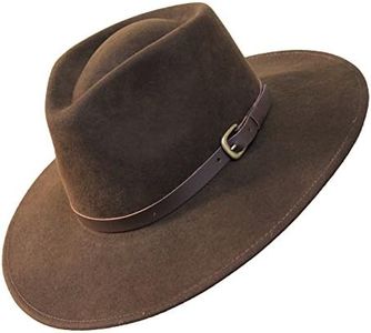 B&S Premium Lewis - Sombrero de ala Ancha Fedora - 100% Fieltro de Lana - Resistente al Agua - Banda de Piel - Marron Oscuro 58cm