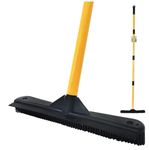 IZSOHHOME Push Broom,Pet Hair Removal Broom with Squeegee,Soft Silicone Bristle Broom with Long Handle,Non Scratch Carpet Sweeper Brush for Cat Dog Hair Hardwood Tile Windows(Orange)