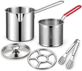 Stainless Steel Deep Fryer Pot Set with Basket, Strainer, Lid & Tongs