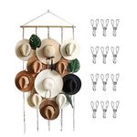 JOJOCY Hat Rack for Wall, Hat Organizer with 12 Clips, Hat Storage Boho Hat Hanger Decorative Hat Holder for Fedora Cowboy Hat Wide Brimmed Hat Display (155 x 80 cm)