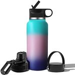 Insulated Water Bottle, 1.2L Insulated Stainless Steel Water Bottle with Straw, Vacuum Insulated Sports Water Cup Flask with 3 Lids, Wide Mouth Travel Thermal Mug for Home, Sports and Travel