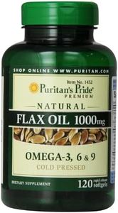 Puritan's Pride Premium Natural Flax Oil 1000 mg Omega-3, 6 & 9 Cold Pressed, 120 Softgels