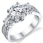 1.50 Carat Round Cubic Zirconia " Past, Present, Future" Sterling Silver 925 Wedding Engagement Ring 6.5