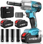 Seesii Cordless 1/2 inch Brushless Impact Wrench, (450N.m) 332Ft-lbs Max Torque Electric Impact Gun w/2x 4000mAh Battery, Charger & 4 Sockets, Power Impact Driver for Car Home